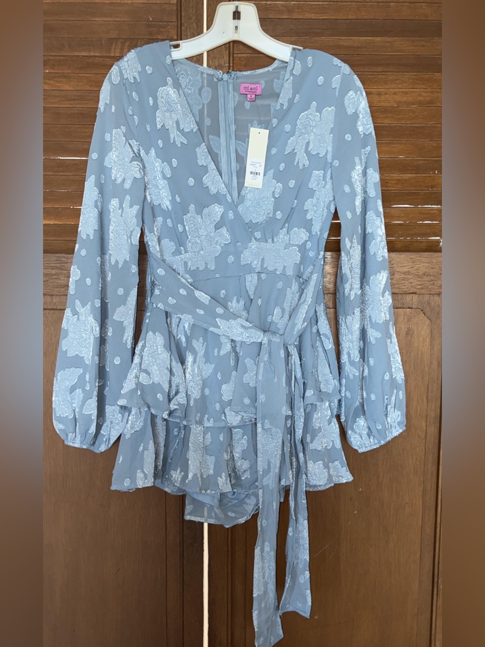 Francesca's Collections Blue Floral Wrap Blouse